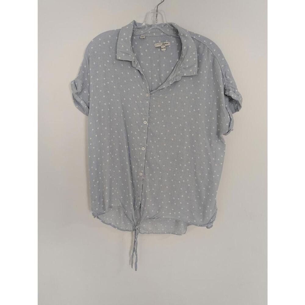 JACHS Girlfriend Women's Polka Dot Top Size XL Blue White Tie Front